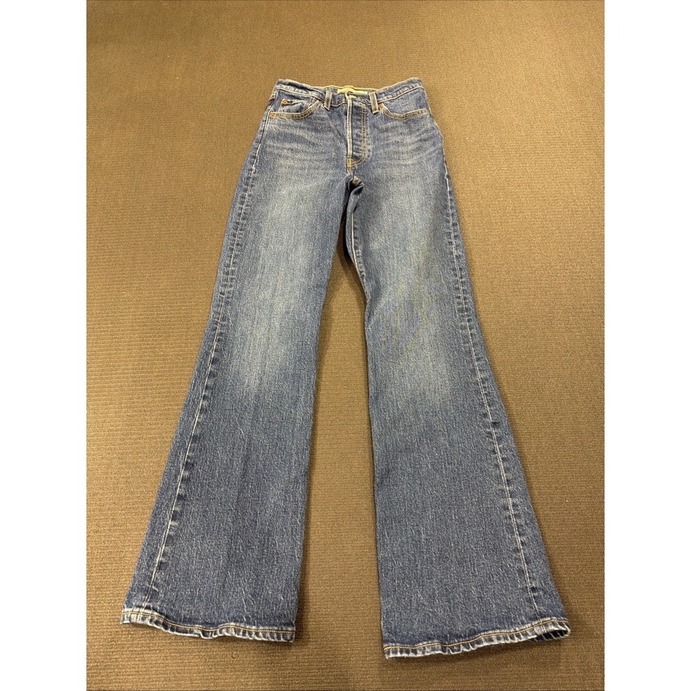 Levis Ribcage Boot Jeans Womens 25 Blue High Rise Button Fly Premium